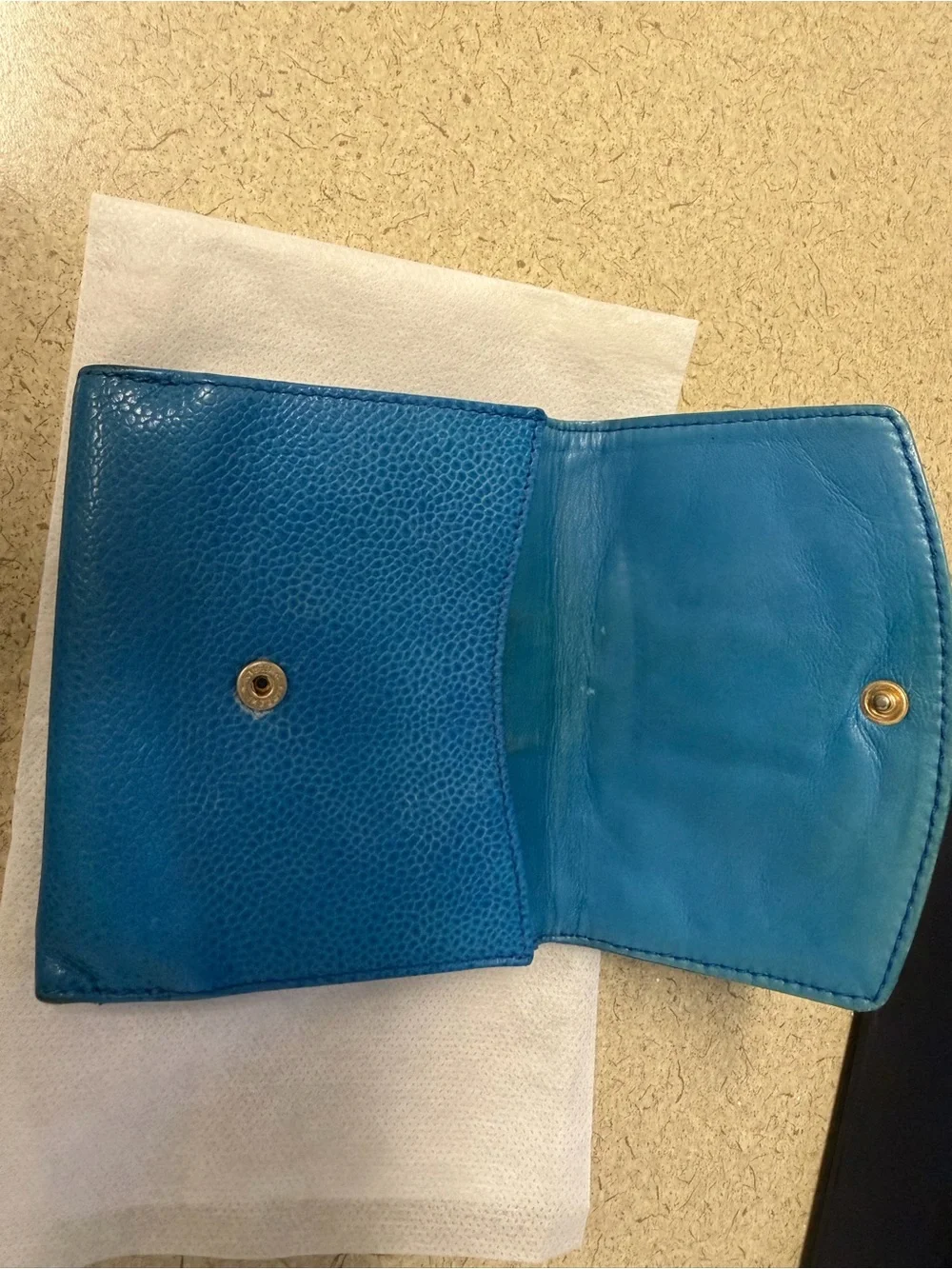 CHANEL Blue Leather Card & Key Holder with Embossed CC
